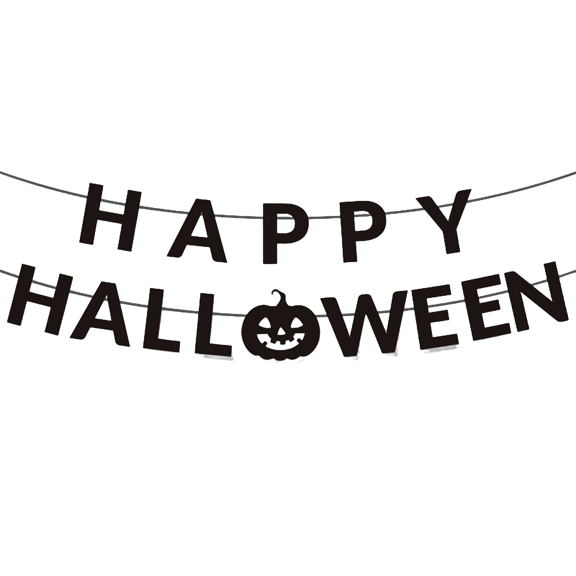 Party Decoration, Happy Pumpkin Ghost Pull Flag Banner With Black Background Jack-O'-Lanterns Bats And Ghosts Decorative Striped Borders, Multiple Styles