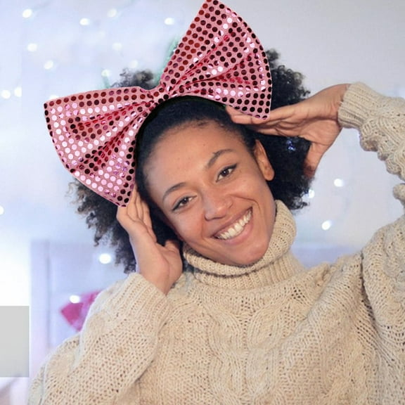 Party Decoration Headware Colorful Glitter Sequins Big Bow Headbands Pink