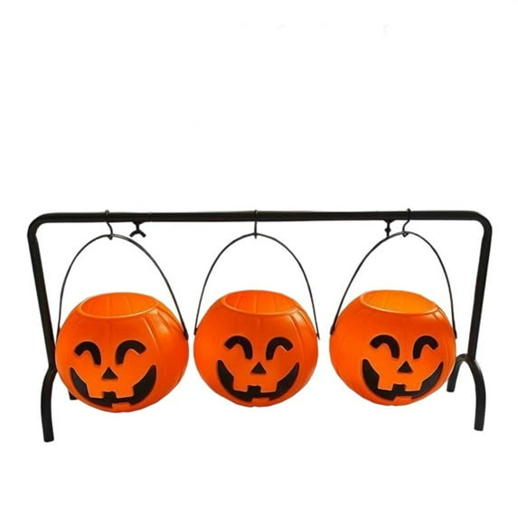 Party Decoration Pumpkin Candy Bucket With Hanging Rack, 3 Pack Trick Or Treat Buckets For Kids Events, Home Decor And Party Supplies