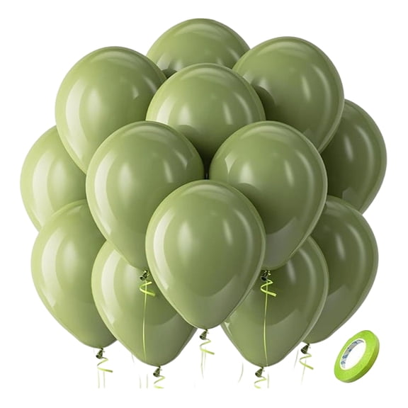 Party Decorations, 100 Pcs 12 Inch Round Avocado Green Latex Helium Balloons Kit, Thick Helium Quality Bulk Balloons, Birthday Party Balloons with Curling Ribbon, Air Fill Safe