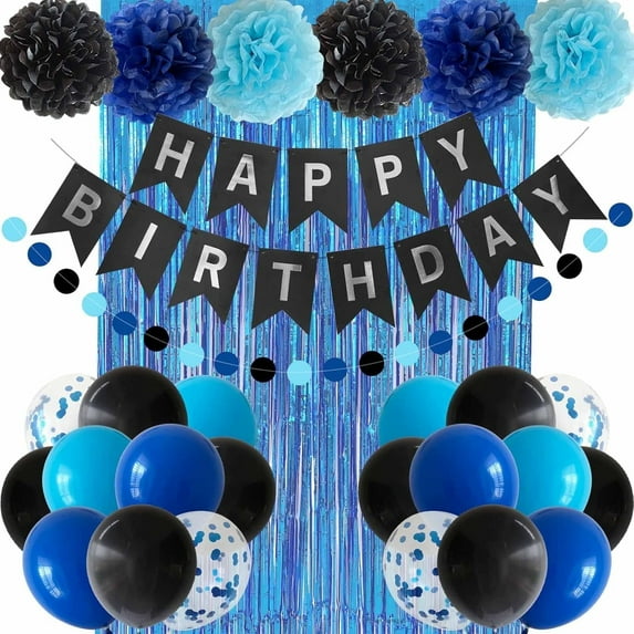 Party Decorations Balloons Banners Happy Birthday Kit Blue Party PomPoms Foil Curtain Boys Men Décor Supplies