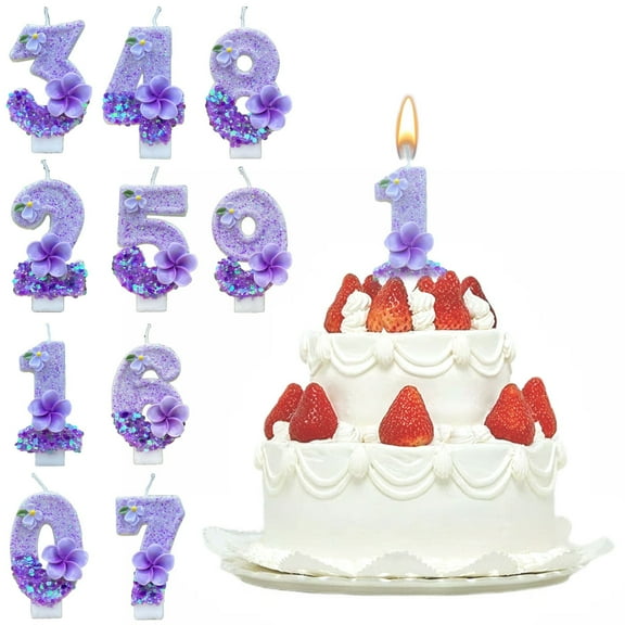 Party Decorations Clearance! 1X Birthday Candle Birthday Number Candle Purple Flower Birthday Number Candle Glittering Charming Number Candle Paraffin Number Candle for Girls Boys Birthday