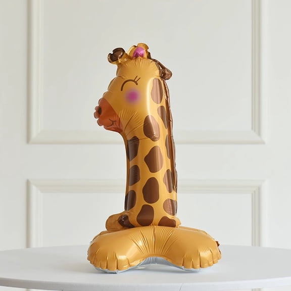 Party Decorations, First Birthday Decorations, Safari Party Decorations, Number 1 Balloon, Cute Standing Giraffe Animal Foil Number 1 Helium Balloon with Stable Supporting Base,