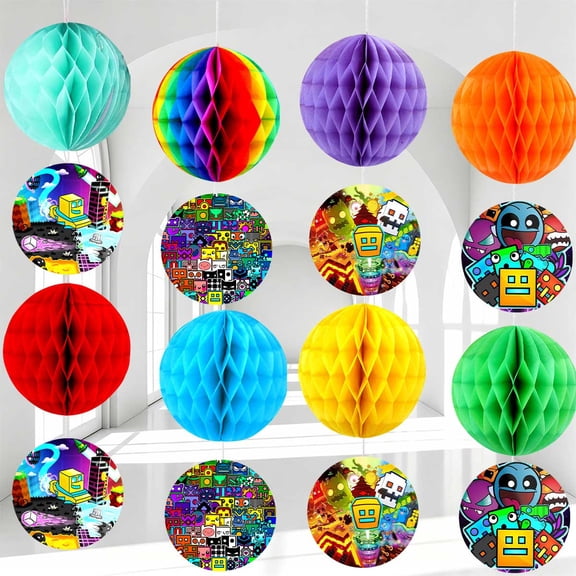 Party Decorations Geometry Dash Hanging Decor Honeycomb Swirls Lanterns Pompoms Supplies Fans