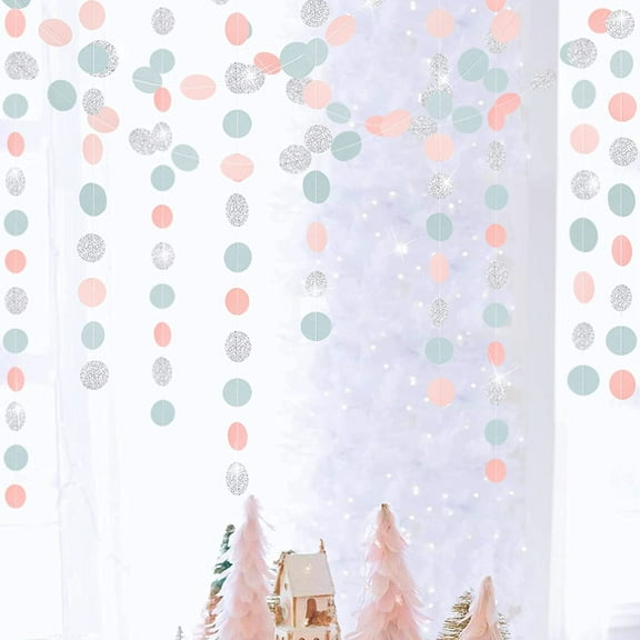 Party Decorations Glitter Silver Blue Pink Circle Garlands Streamer Hanging Dots Decoration Backdrop for Wedding Engagement Birthday Bridal Baby Shower Backdrop Party Supplies