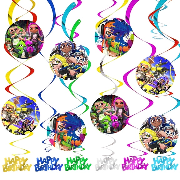 Party Decorations Hanging Swirl Sign Splatoon Whirls Birthday Streamer Ceiling Decor Supplies 14 pcs