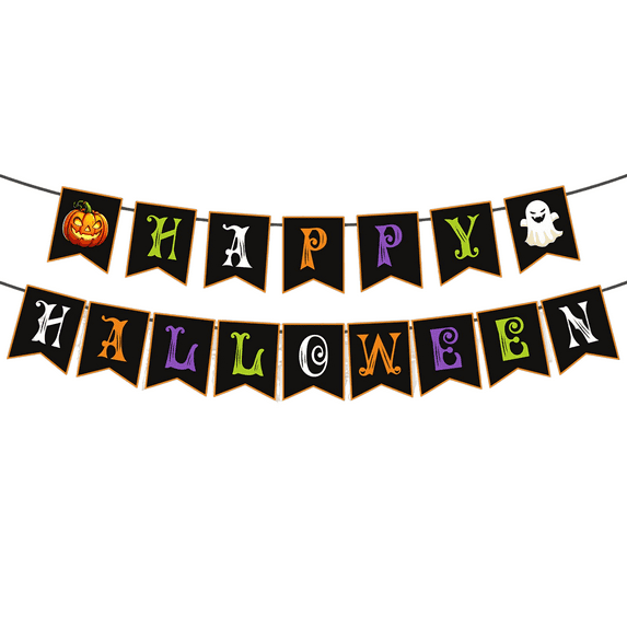 Party Decorations Happy Pumpkin Ghost Pull Flag Banner, Suitable For Indoor Outdoor Parties Events Home Seasonal Decor, Easy To Set Up Reusable Durable