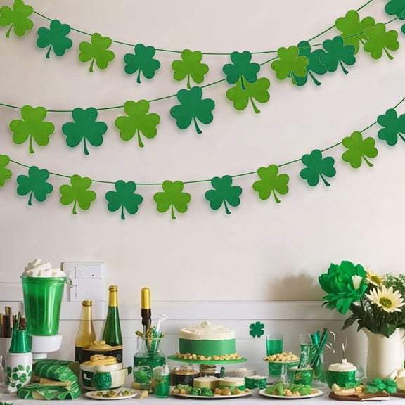 Party Decorations | Heart Bunting Garland | Hanging Banner, Reusable Wrinkle-Free Material, Festive Decor for Wall or Fireplace | Green, Light Green | 9.8FT Long