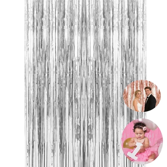 Party Decorations Metallic Foil Fringe Curtain Tinsel Streamers Backdrop for Birthday Wedding 2026 Graduation Silver Bachelorette