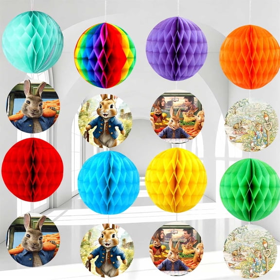 Party Decorations Peter Birthday Rabbit Hanging Decor Honeycomb Swirls Lanterns Pompoms Supplies Fans