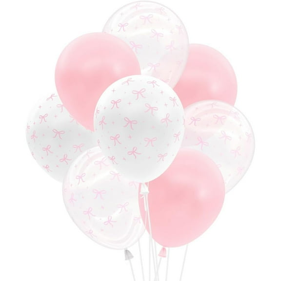 Party Decorations Pink Latex Bow Balloons Bachelorette Decorations, Bow Theme Birthday Party, Bridal Engagement Decor, Coquette Cute Supplies - 24 pcs, 12"