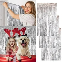 Party Decorations Promotion Sale! 3Pcs Silver Metallic Foil Fringe Curtains 3.28Ft X 6.56Ft Silver Photo Booth Streamer Curtain Ideal for Birthday Christmas New Year Party Decorations Home Decor
