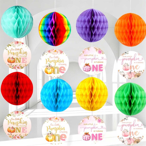 Party Decorations Pumpkin First 1st One Hanging Decor Honeycomb Swirls Lanterns