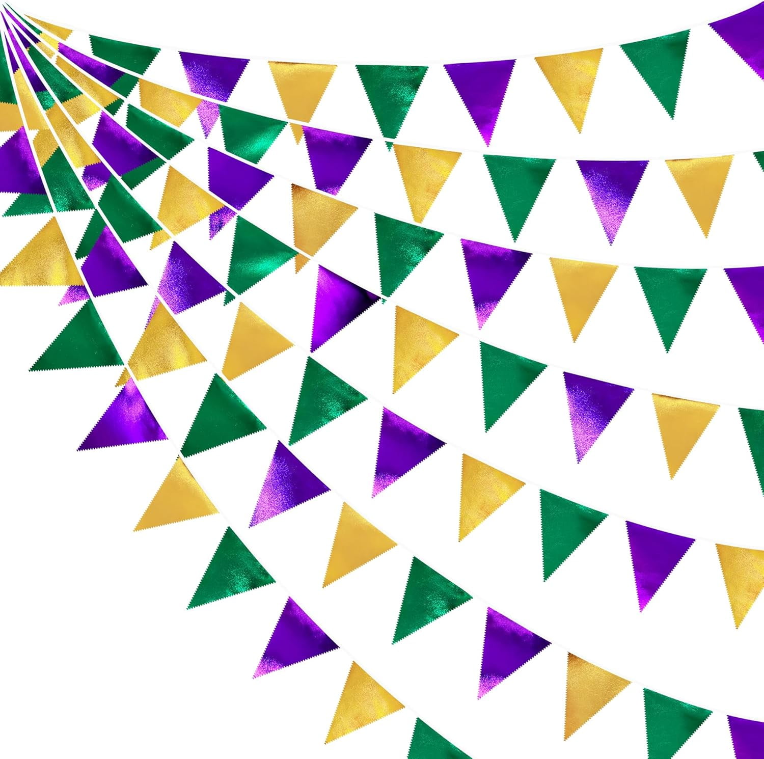 Party Decorations Purple Green and Gold Metallic Fabric Triangle ...