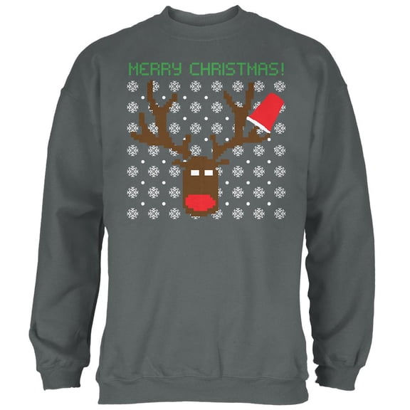 Party Deer Ugly Christmas Sweater Mens Sweatshirt Charcoal 2XL
