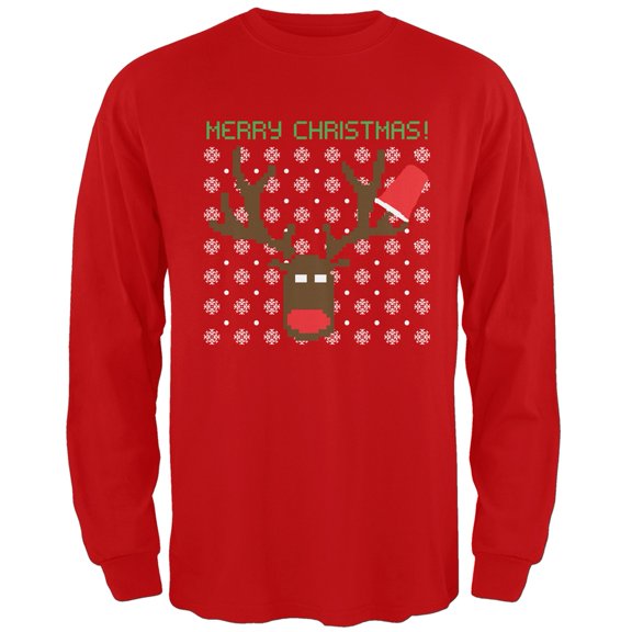 Party Deer Ugly Christmas Sweater Red Adult Long Sleeve T-Shirt - 2X-Large