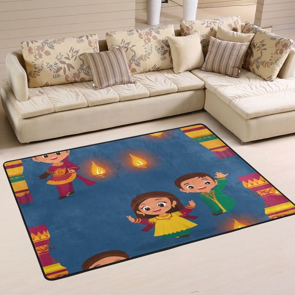 Party Design Children Soft Polyester Area Rug 72''x48'', Non Slip, Memory Foam, Water Absorbent