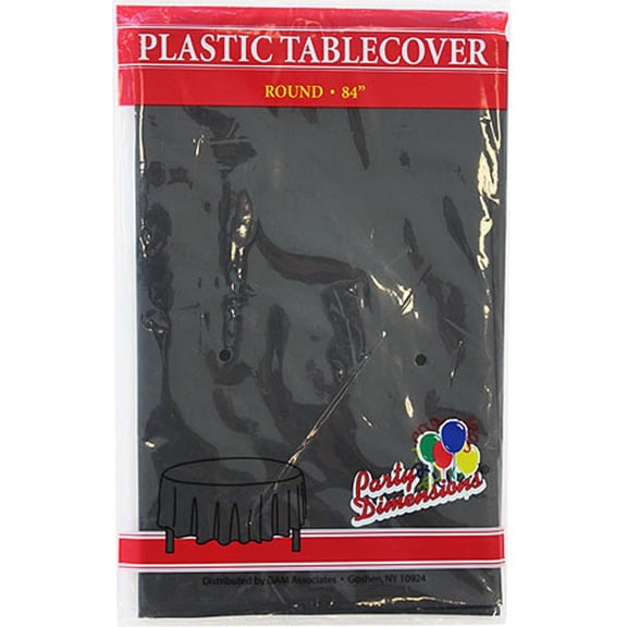 Party Dimension Tablecloth Plastic Disposable Black Round Tablecover for Weddings, Banquets, Parties 84'' X 84'' ( 12 Count )