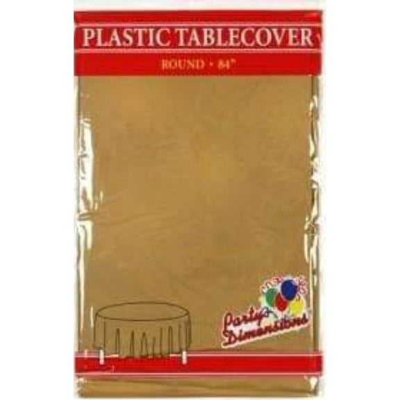 Party Dimension Tablecloth Plastic Disposable Gold Round Tablecover for Weddings, Banquets, Parties 84'' X 84'' ( 4 Count )