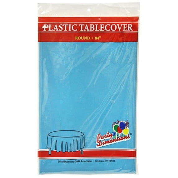 Party Dimension Tablecloth Plastic Disposable Island Blue Round Tablecover for Weddings, Banquets, Parties 84'' X 84'' ( 1 Count )