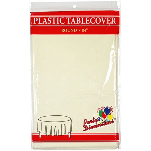 Party Dimension Tablecloth Plastic Disposable Ivory Round Tablecover for Weddings, Banquets, Parties 84'' X 84'' ( 1 Count )