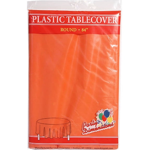 Party Dimension Tablecloth Plastic Disposable Orange Round Tablecover for Weddings, Banquets, Parties 84'' X 84'' ( 1 Count )