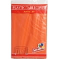 thumbnail image 1 of Party Dimension Tablecloth Plastic Disposable Orange Round Tablecover for Weddings, Banquets, Parties 84'' X 84'' ( 2 Count ), 1 of 4