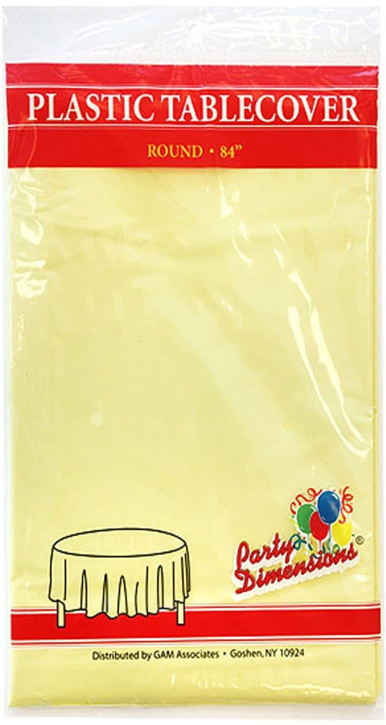 Party Dimension Tablecloth Plastic Disposable Yellow Round Tablecover