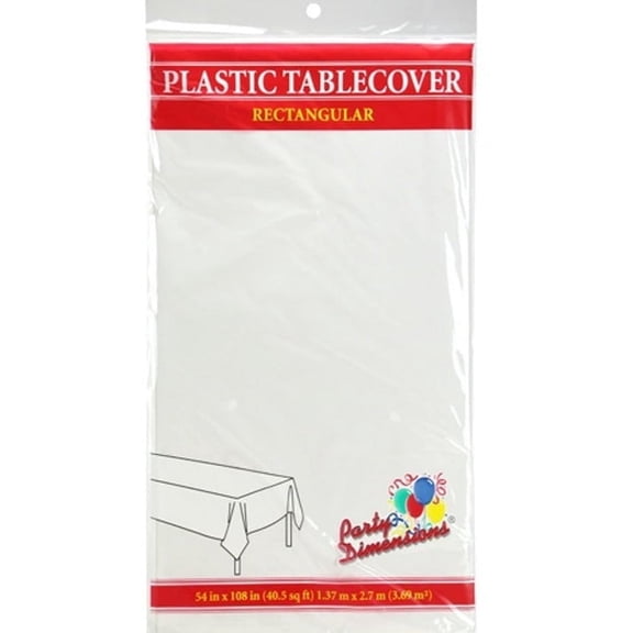 Party Dimension Tablecover Plastic White Rectangular Disposable Tablecloth for Weddings, Banquets, Parties 108'' X 54'' ( 4 Count )