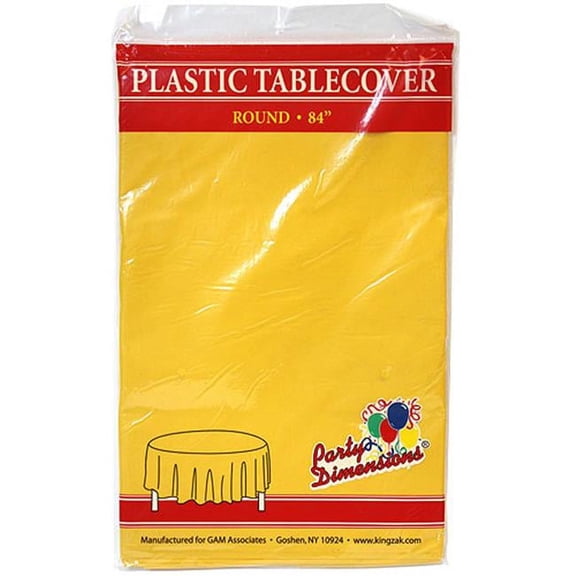 Party Dimensions 51009 84 in. Sunshine Yellow Round Plastic Tablecover - 36 Per Case