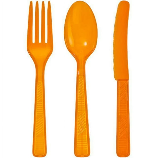 Party Dimensions 89851 Solid Orange Cutlery Combo - 2304 Per Case
