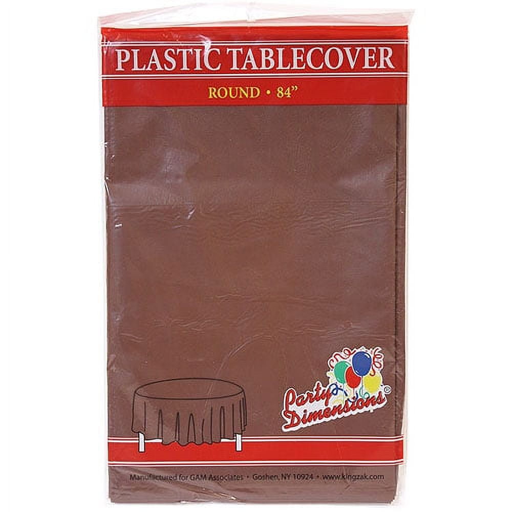 Party Dimensions Brown 84" Round Plastic Disposable Party Tablecloth ...