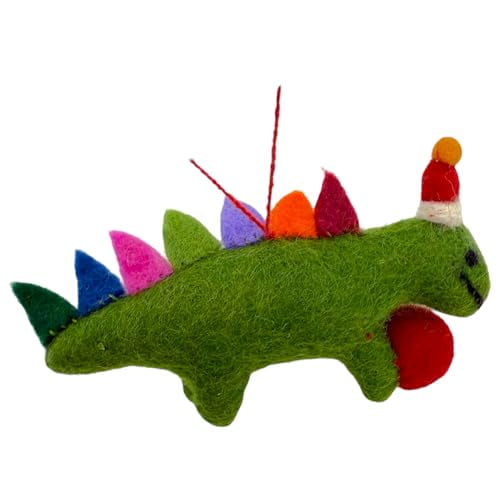 Party Dinosaur Ornament - Felted Wool Dino Handmade Christmas Tree Holiday Decoration