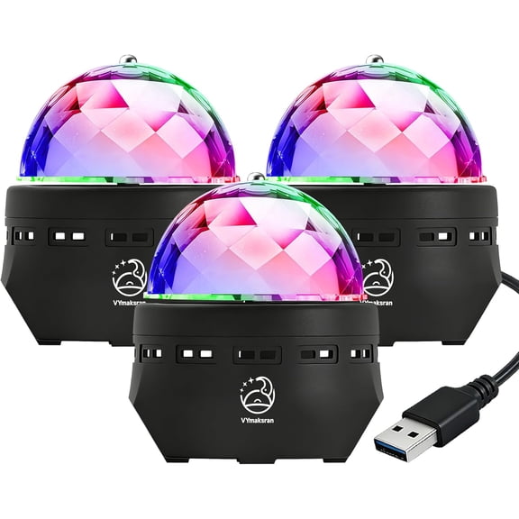 Party Disco Ball DJ Lights Mini Stage Light, Auto Rotating Rave Projector Effect Disco Light for Home Karaoke Stocking Stuffers Christmas Halloween Decorations Wedding Club Decor - 3 Pack