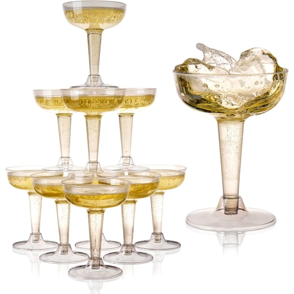 Party Disposable Plastic Champagne Coupe Glasses Cocktail Set, Durable Home Wine Bar Accessories for Birthday Wedding, 5 oz Set of 20