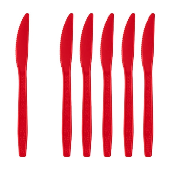 Party Disposable Tableware Set, Red Disposable Tablecloth, Disposable Table Cloth Rectangle Table, 24 Count Red Plastic Knives, Thickened Red Paper Plates Cups Napkins Included,