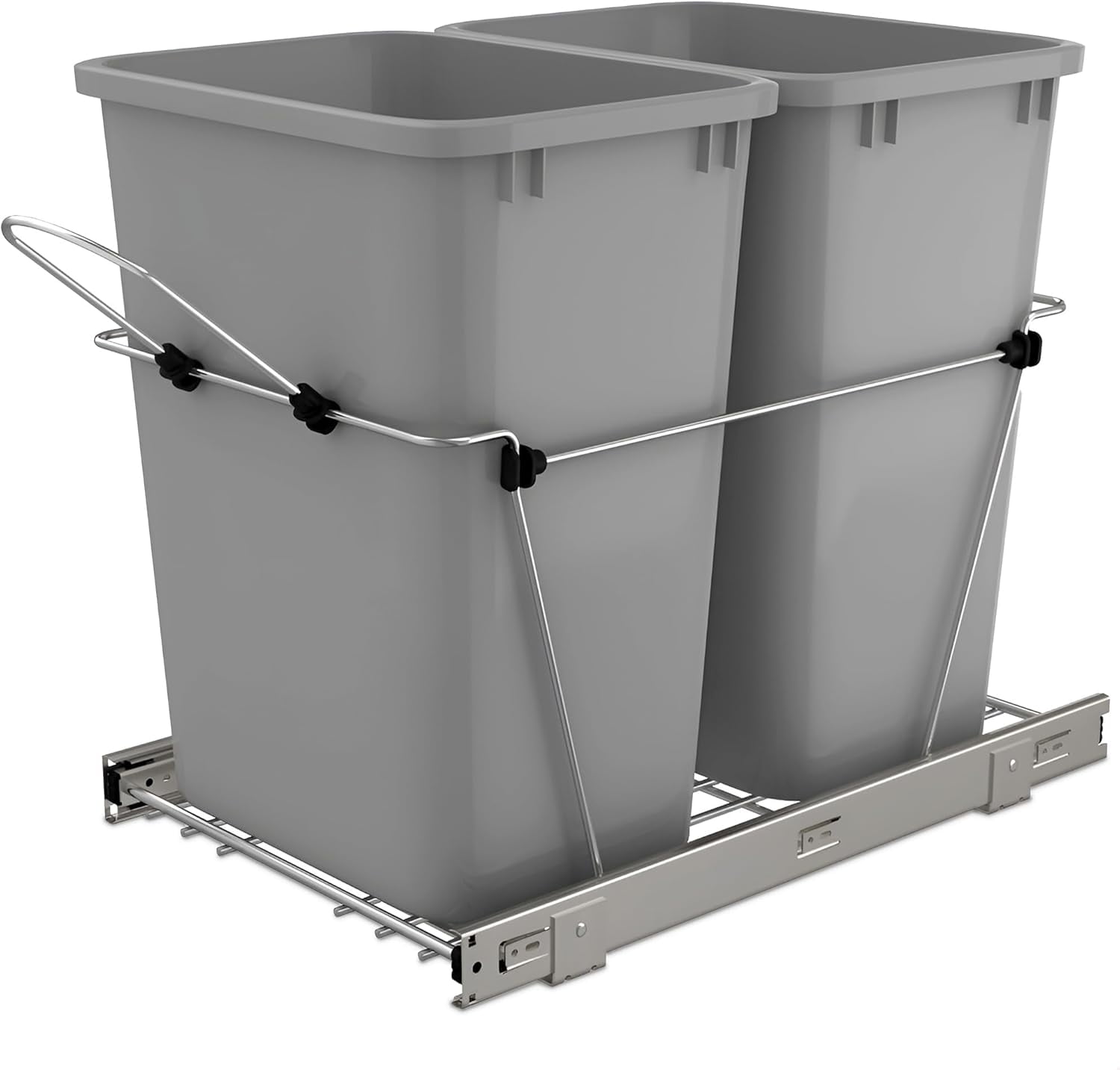 VEVOR Wood Pullout Trash Can For Kitchen Cabinets, 35 QT Garbage Waste Recycling Bin Under Mount Waste Container Gray - View #9