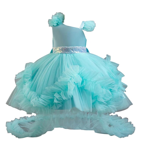 Party Dress For Toddler Girls Ruffled Sleeve Mesh Multiple Layer Tailed Dresses Stylish Formal Prom Gown (3-4Years, Green)