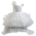 thumbnail image 1 of Party Dress For Toddler Girls Ruffled Sleeve Mesh Multiple Layer Tailed Dresses Stylish Formal Prom Gown (3-4Years, White), 1 of 5