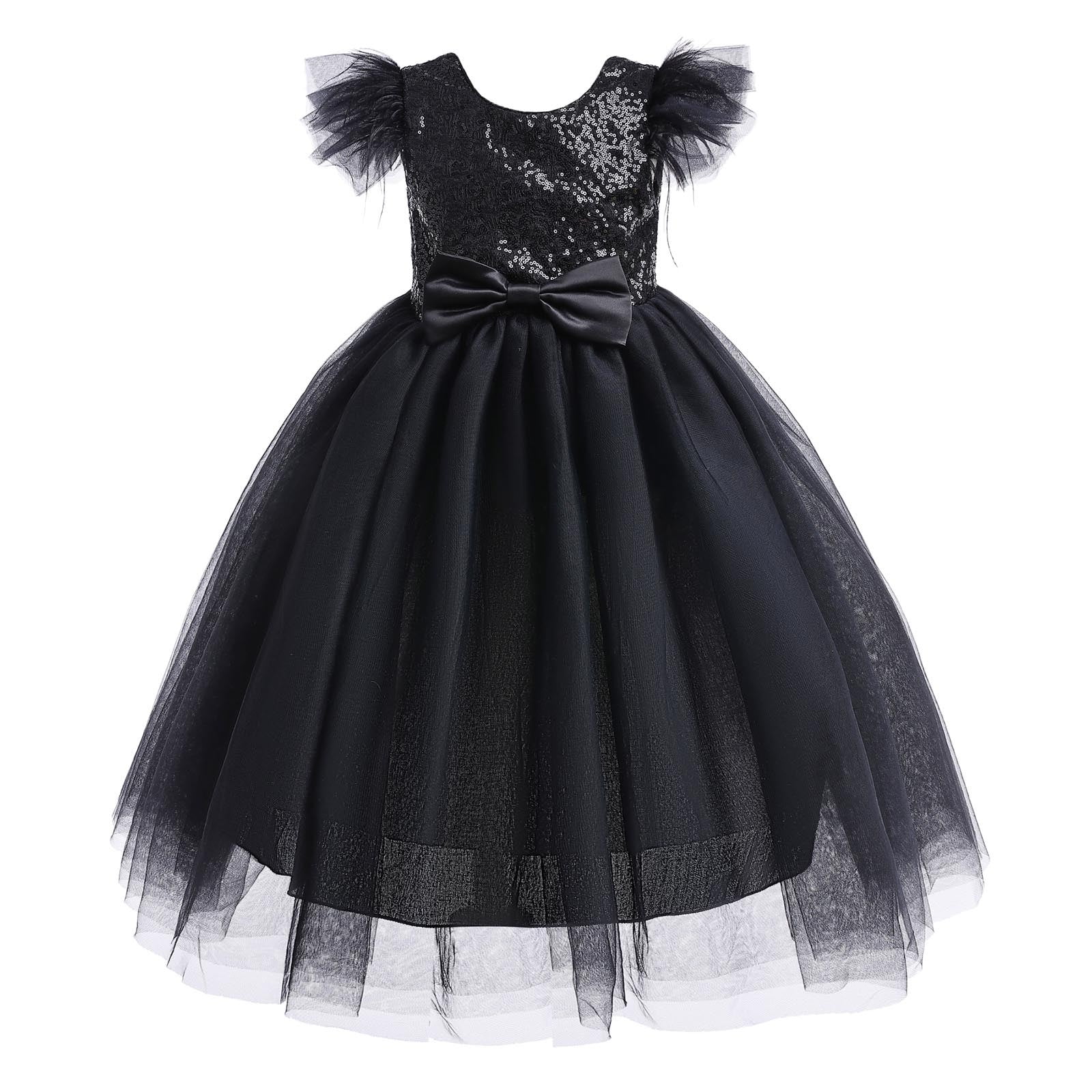 Party Dress Girls Long Dress Feather Sleeves Children Dress Sequin ...