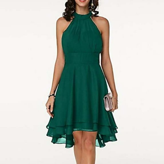 Party Dress Women's Summer Fashion Round Neck Sleeveless Chiffon Double Layer Ruffles Pencil Dress Summer Dresses for Women 2024