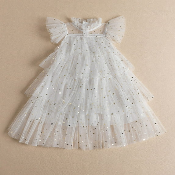 Party Dress for Girls Toddler Girls Fly Sleeve Star Moon Paillette Princess Dress Dance Party Ruffles Dresses Clothes