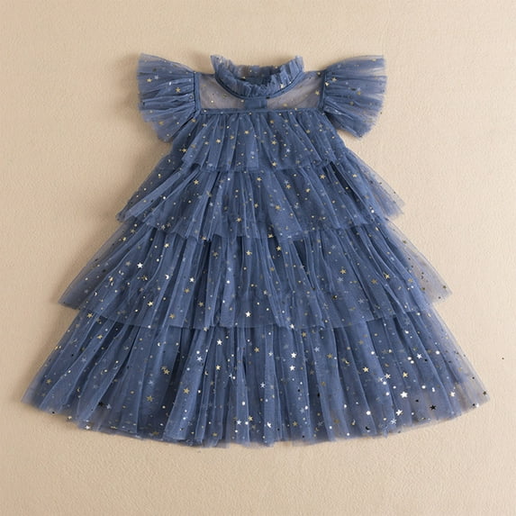 Party Dress for Girls Toddler Girls Fly Sleeve Star Moon Paillette Princess Dress Dance Party Ruffles Dresses Clothes