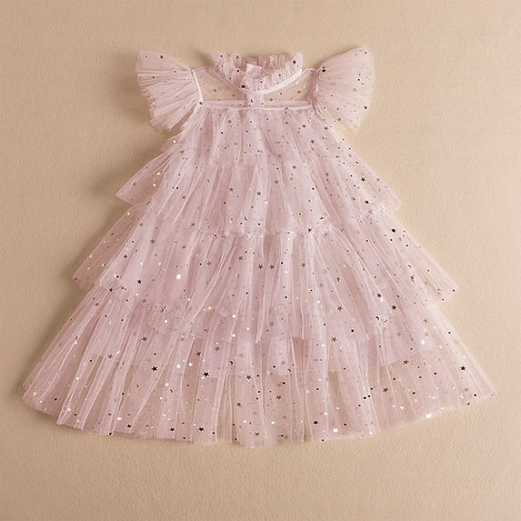 Party Dress for Girls Toddler Girls Fly Sleeve Star Moon Paillette Princess Dress Dance Party Ruffles Dresses Clothes