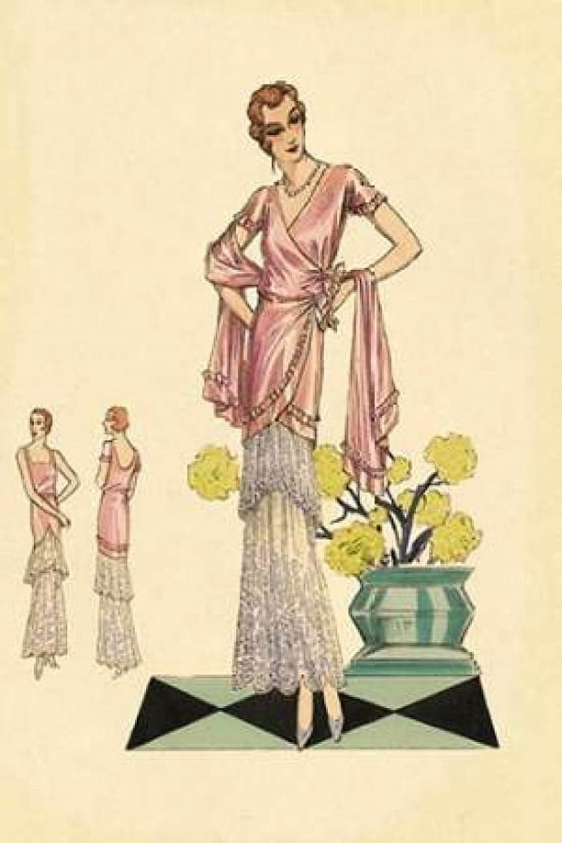 Party Dress in Pink and Blue Canvas Art - Vintage Fashion (24 x 36)