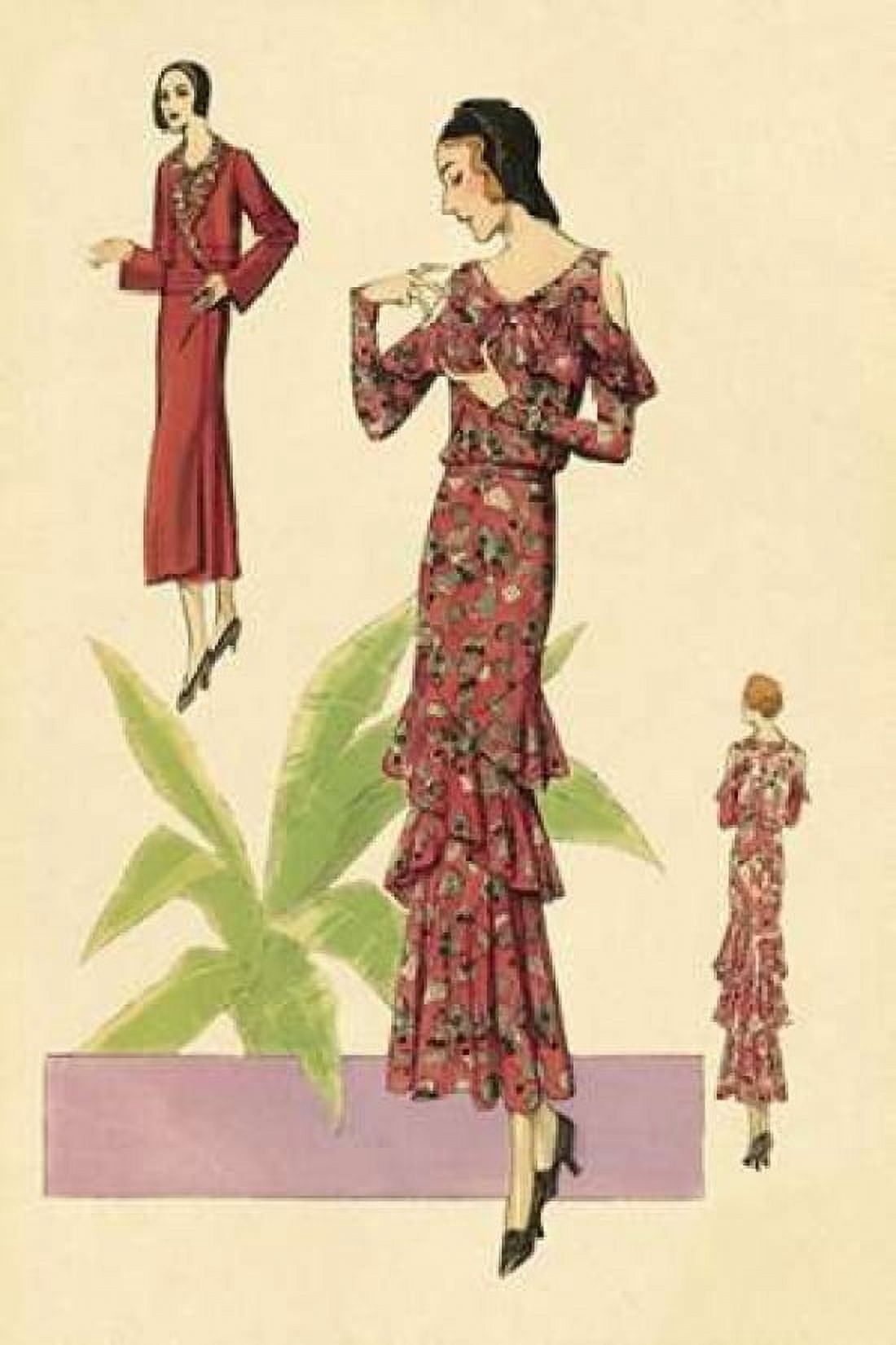 Party Dress with Ruffles and Flowers Canvas Art - Vintage Fashion (12 x 18)