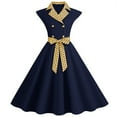 thumbnail image 1 of Umfun Womens Dresses A Line Flare Vintage Dress Bowknot Prom Turndown Collar Sleeveless Polka Printing Best Gift for Festivals Navy L, 1 of 6