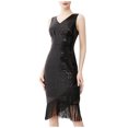 thumbnail image 1 of Party Dresses Clearance! Umfun Womens Dresses for Wedding Guest Suspender Crewneck Sequin Feather Sleeveless Mini Dress Best Gift for Festivals Black L, 1 of 6