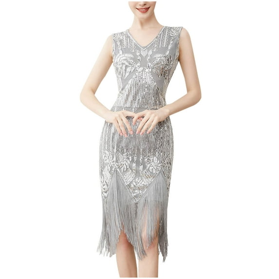 Party Dresses Clearance! Umfun Womens Dresses for Wedding Guest Suspender Crewneck Sequin Feather Sleeveless Mini Dress Best Gift for Festivals Gray XL