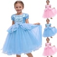 thumbnail image 1 of Party Dresses For Girls Puff Short Sleeve Square Collar Mesh Patchwork Midi Dress Party Princess Gown (11-12 Years, Blue), 1 of 7